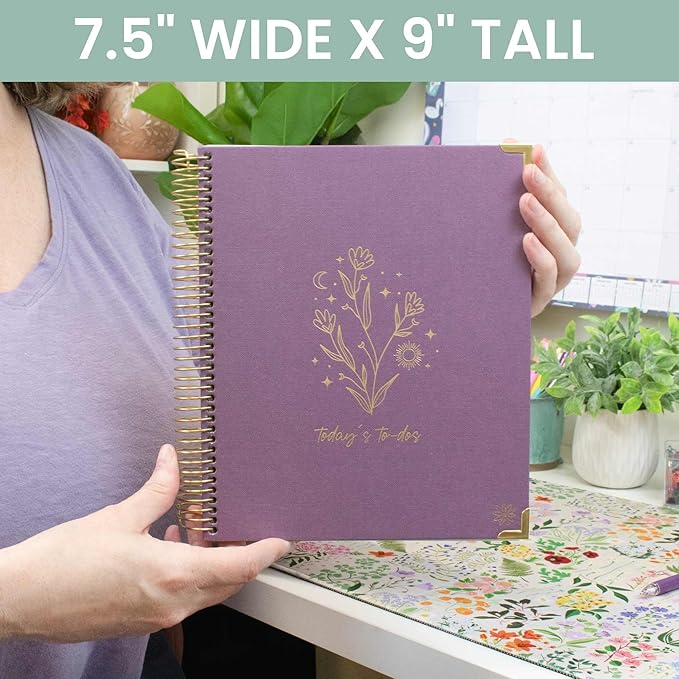 bloom daily planners Undated To-Do List Planner with Hourly Timed Schedule for Appointments - 185 Daily Pages (Half Year) - Hard Cover Page A Day Agenda (7” x 9”) - Purple Linen