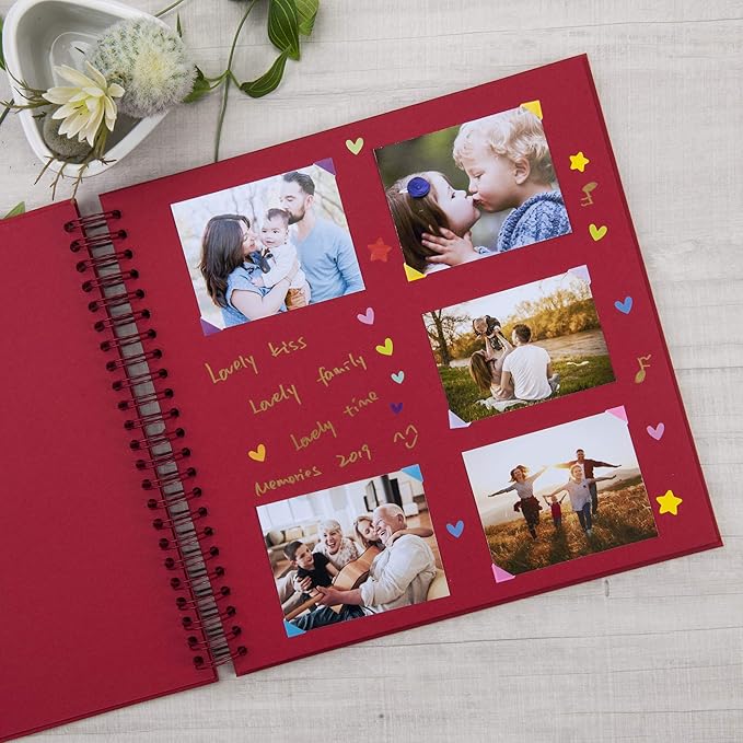 12 x 12 Inch Large DIY Scrapbook Photo Album with Window Design Cover 80 Pages Craft Paper Memory Book for Weeding Anniversary Travel and Baby (Red)