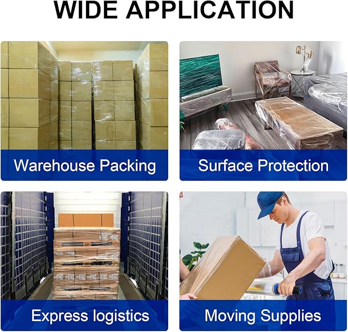 Stretch Film, RAZCC Stretch Wrap Industrial Strength, Shrink Wrap for Pallet Wrap, Heavy Duty Clear Plastic Wrap with Handles, Moving Wrapping Plastic Roll, 15" x 1000 Ft Per Roll, 60 Gauge, 2 Pack