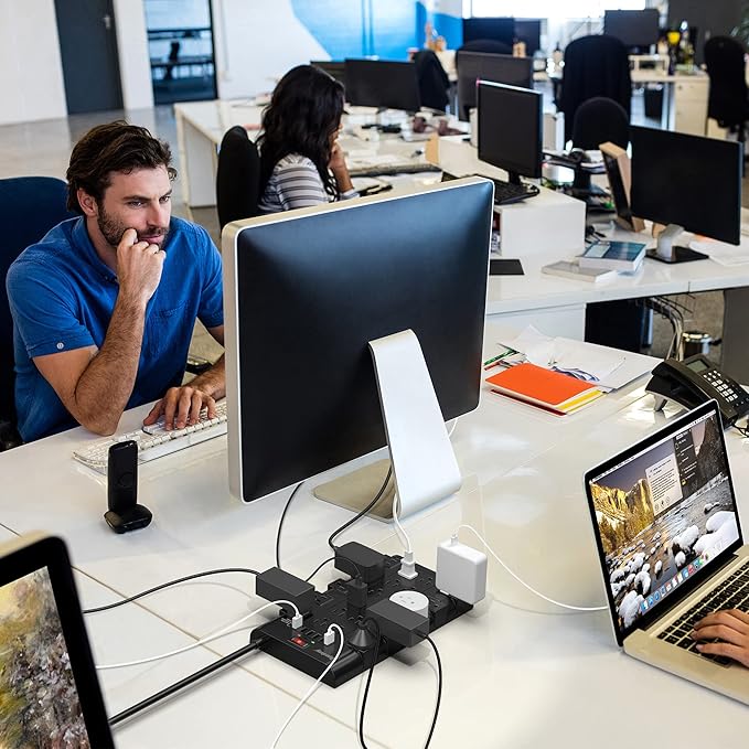 Power Strip Surge Protector, SUPERDANNY 8Ft Long Extension Cord with 6 USB Charging Ports and 22 AC Outlets, 1875W/15A, 2100 Joules, Flat Plug Power Outlet for Home, Office, Dorm, Gaming Room, Black