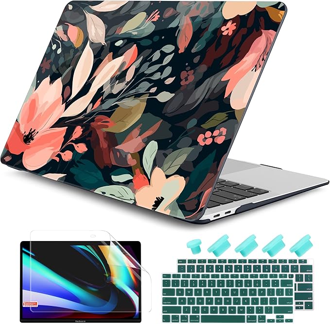 DONGKE Compatible with MacBook Air 13 inch Case 2021 2020 2019 2018 Release A2337 M1 A2179 A1932 with Retina Display & Touch ID, Plastic Hard Shell & Keyboard Cover - Painted Florals