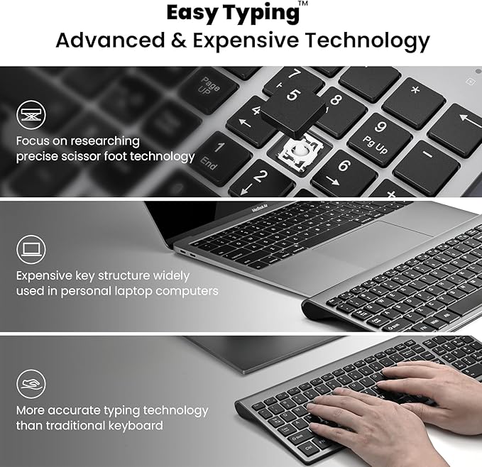 cimetech EasyTyping KF10 Wireless Keyboard and Mouse Combo, [Silent Scissor Switch Keys][Labor-Saving Keys]Ultra Slim Wireless Computer Keyboard and Mouse, Easy Setup for PC/Laptop/Mac/Windows - Grey