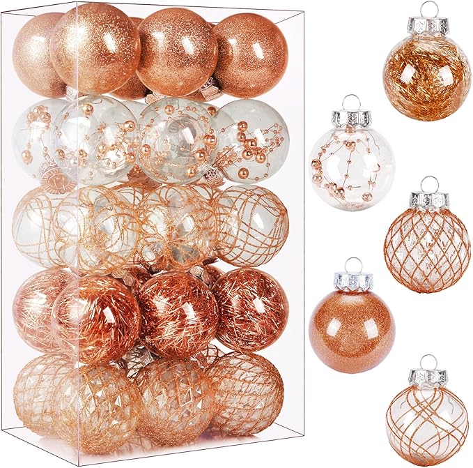 2.36" Clear Christmas Ball Ornaments, 30 pcs Shatterproof Plastic Baubles for Tree Decorations, Party, Holiday - Champagne Gold