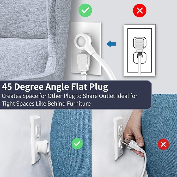 Flat Plug Extension Cord 25 ft, Surge Protector Power Strip, Outlet Extender with 6 Outlets 4 USB Ports, Overload Protection, Long Extension Cord with Multiple Outlets for Indoor, Home, Office, White