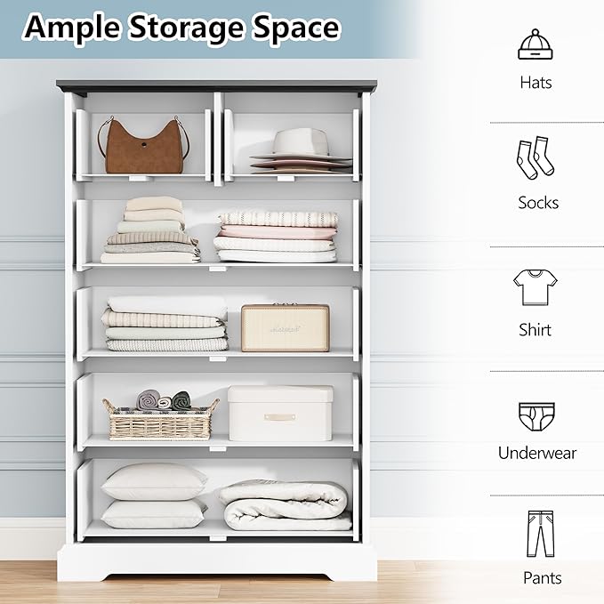 6 Drawer Dresser for Bedroom, 49" Tall Wooden Chest of Drawers, Rustic Farmhouse Dresser with Large Drawers & Metal Handles, Modern Storage Organizer for Closet, Living Room, Hallway, White