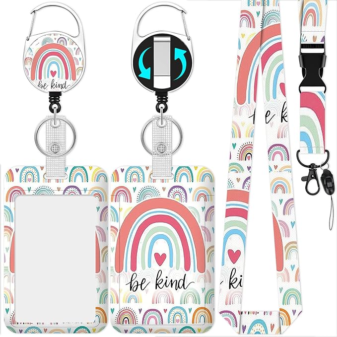 Be Kind Badge Holder Reel Lanyard,ID Card Badge Holder Retractable Name Tag Clips for Doctor Nurse Teacher Office Student Office Gift