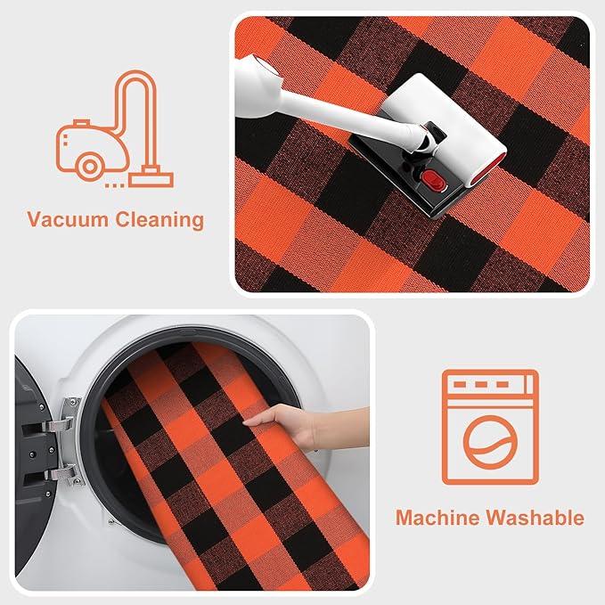 KIMODE Buffalo Plaid Fall Outdoor Rug 27.5"x43",Washable Halloween Door Mat,Reversible Front Porch Rug,Checkered Layering Rug for Entryway,Halloween Front Porch Decor,Orange and Black