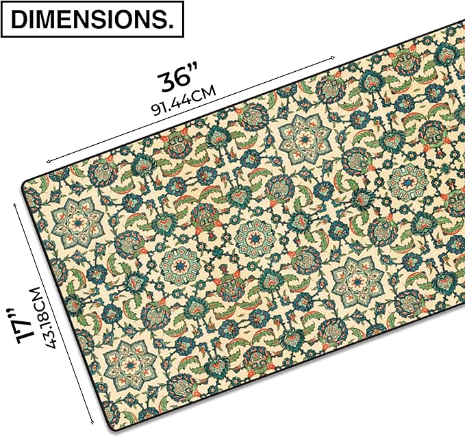 MPCO. Arabic Textiles Large Gaming Desk Pad - 36" x 17" Duraglyde Fabric Emerald-Garden Desk Mats - Non-Slip, Washable, Smooth Glide for Precision Gaming & Work