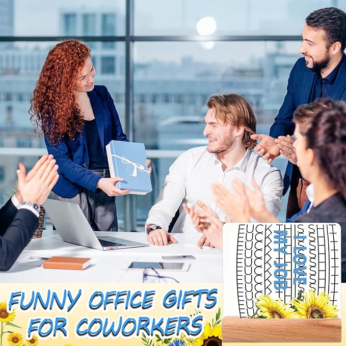 Weysat Funny Office Desk Sign Gift Hidden Message Desk Decor Humor Acrylic Sign with Wooden Stand White Elephant Gift for Coworkers Office Table Signs Decor 4 x 4 Inches