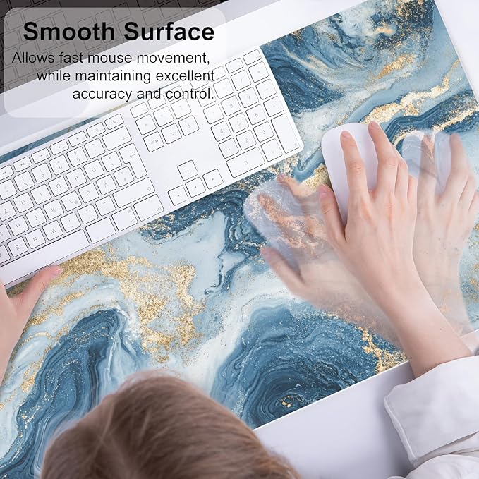 QIYI Desk Pad Large Keyboard and Mouse Pad for Laptop Computer, PU Leather Desk Cover Protector, Desk Décor Accessories for Office Home Work Writing Gaming 31.5" x 15.7" - Blue White Marble