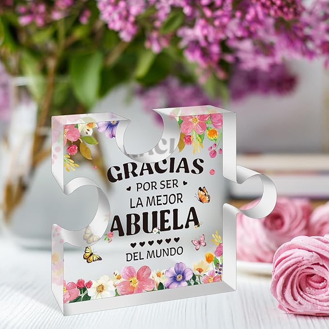 Yopyame Spanish Grandma Acrylic Gifts - Regalos para Abuela Acrylic Gift for Desk Table Decor Appreciation Grandma Engraved Puzzle Plaque Mother’s Day Christmas Birthday Thanksgiving Gift for Abuela