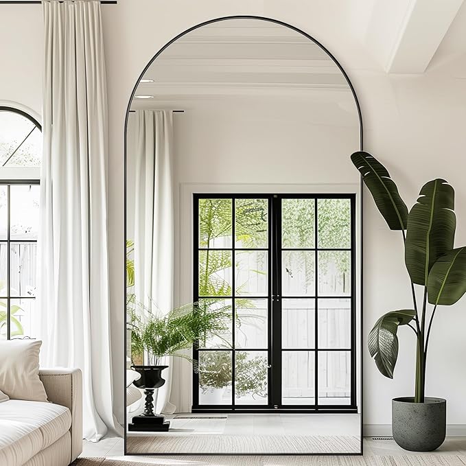 Antok Full Length Mirror, 91"x46" Oversized Floor Mirror Freestanding, Full Body Floor Standing Mirror with Stand, Hanging Mounted for Living Room Cloakroom,Black,Arched Style