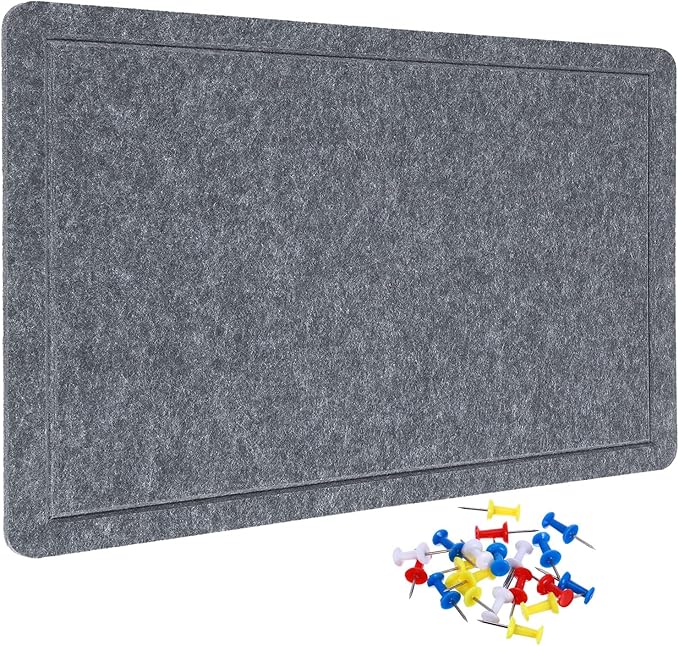 YOKIVE Felt Bulletin Board, 31.5 x 24 -Inch Foldable Decorative Pin Board Self Adhesive Felt Cork Board with 20 Pushpins, Great for Wall, Photo Display, Paste Note, Schedule(Gray)