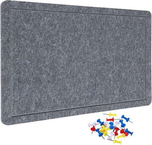 YOKIVE Felt Bulletin Board, 31.5 x 24 -Inch Foldable Decorative Pin Board Self Adhesive Felt Cork Board with 20 Pushpins, Great for Wall, Photo Display, Paste Note, Schedule(Gray)