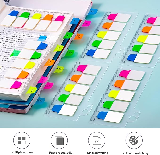 Golcellia Sticky Tabs - 600 Sheets Notebook Tabs - Sticky Flags, Index & Page Tabs - Durable Divider & Binder Tabs for Books & Bibles（6 Pcs, 5 - Color）