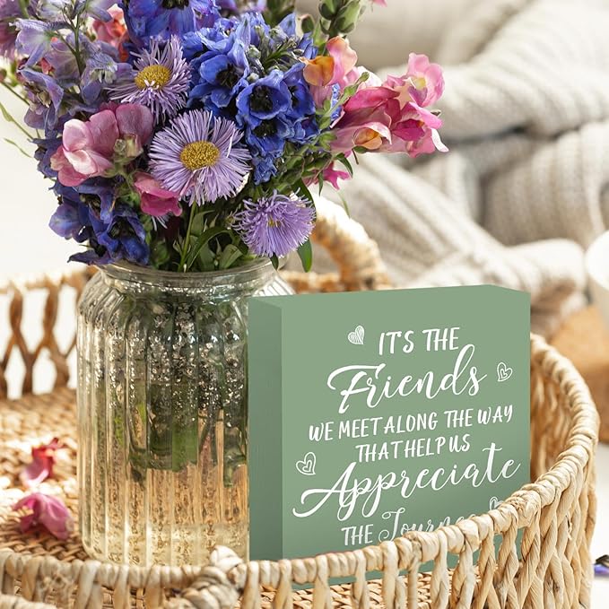 Sage Green Office Desk Accessories Decor Sign Sage Green Gifts for Best Friends Friendship Quotes Gifts for Women Friends Friendship Wooden Box Sign Desktop Decorations