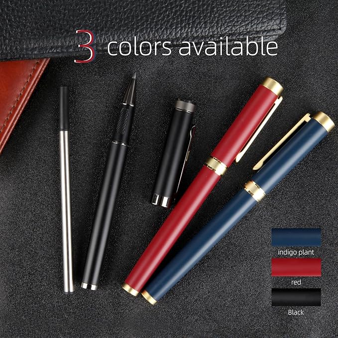 Stunning luxury pen fancy pens nice pens for men pure copper heavy feel Office Executive Pen Professional Smooth Writing Pens for journaling with Gift Case and 2 Refills (Black)