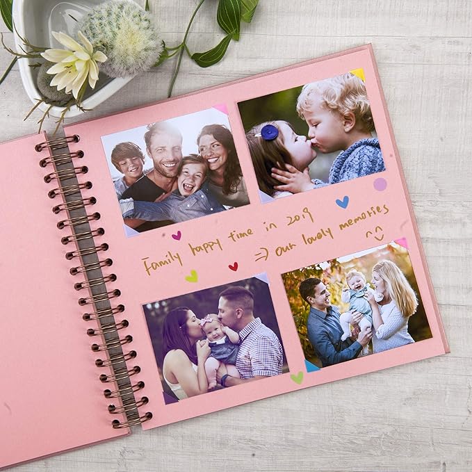 10 x 10 Inch DIY Scrapbook Photo Album with Window Design Cover 80 Pages Craft Paper Memory Book for Weeding Anniversary Travel and Baby (Pink)