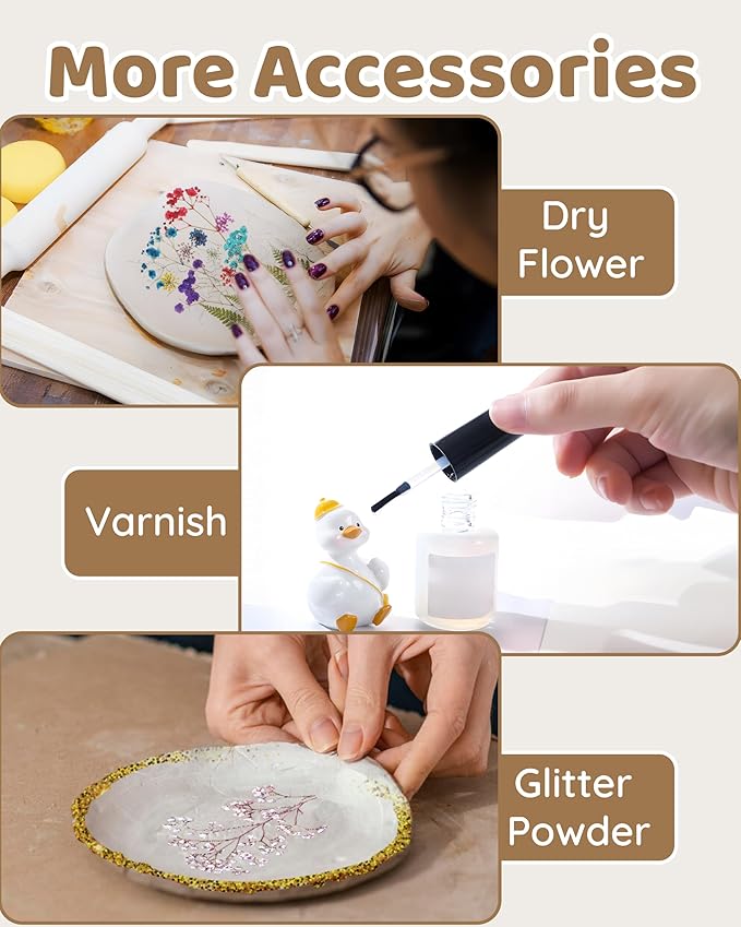 Air Dry Clay for Adults - Pottery Starter Kit for Beginner,Sculpting Tools, Gloss Varnish, DIY Plate Making Kit Gift for Christmas, Valentine's Day,Arts & Crafts