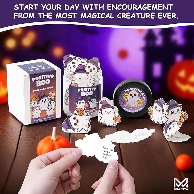 Positive Ghost Affirmation Jar – 60 Funny Emotional Support Ghosts Notes, Boo Basket Stuffers for Women, for Women,Teens, Tween, Halloween Decor, Cute Halloween Basket Stuffers Idea