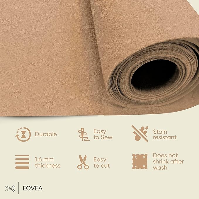 EOVEA | Acrylic Felt Fabric by The Yard - Non-Stiff, Soft Material - 72" Wide - 1.6mm Thick Felt Sheets for DIY Crafts, Sewing, Upholstery, Cushion, Padding(Taupe, 1 Yard)
