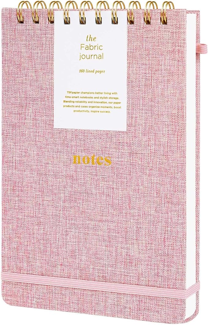 A5 Top Spiral Notebook – Hardcover Journal 160 Pages 100 GSM Thick Paper With Elastic Band & Pen Holder Steno Pads College Ruled Writing Notebooks for Work School Travel Pink