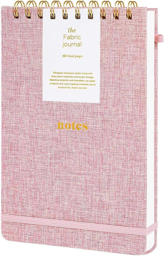 A5 Top Spiral Notebook – Hardcover Journal 160 Pages 100 GSM Thick Paper With Elastic Band & Pen Holder Steno Pads College Ruled Writing Notebooks for Work School Travel Pink