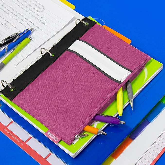 BAZIC Pencil Pouch 3 Ring Binder Pouch w/Rivet Enforced Rings Holes, Zipper Pouches Bag, Assorted Color, 144-Pack