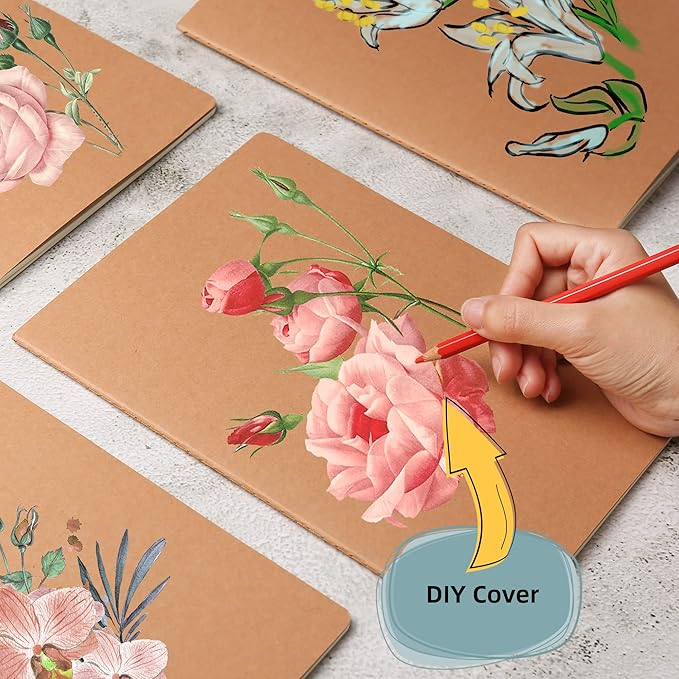 30 Pack Large B5 Blank Notebook & Journal Bulk, Kraft Cover, B5 Size, 7.6x10 inch, 60 Pages, Unlined Thick Paper, Composition Note Pad Sketchbook Set for Traveler Student Business Office