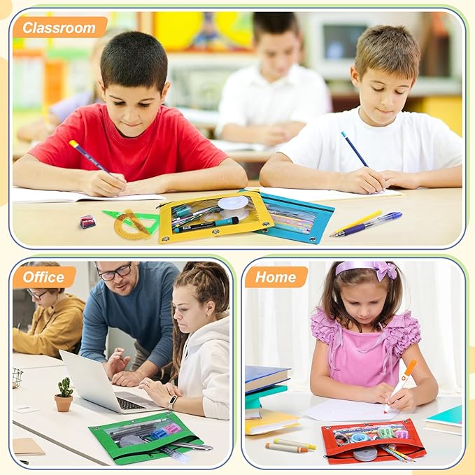 Shemira Pencil Pouch for 3 Ring Binder, Binder Pencil Pouch with Smooth Zipper, Clear Window Pencil Case for Binder, Zipper Pencil Pouches, Big Capacity 3 Ring Binder Pencil Bag, RED