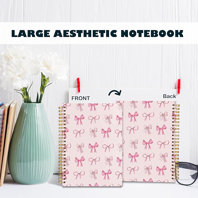 BearCake Pink Bow Sticky notebook,Cute Pink Preppy Journal,Trendy Coquette Pink Bow Notebook for women notebook,Pink bow notebook for note taking,Hardcover Spiral Notebook 5.5x8.3