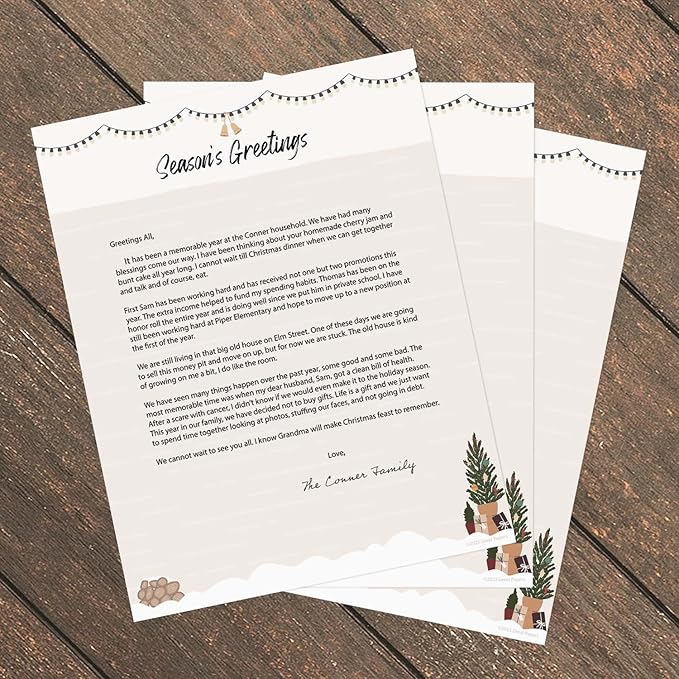 Greenery Seasons Greetings Letterhead / 50 Sheets / 8.5" x 11" Festive Christmas Holiday Paper/Decorative Winter Stationery
