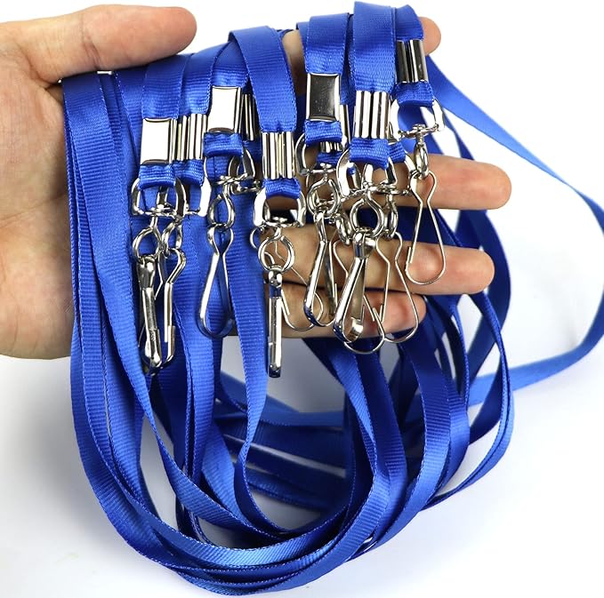Beebel Blue Lanyard Bulk Lanyards for Id Badges Flat Lanyard with Badge Clip Swivel Hook 50 Pack