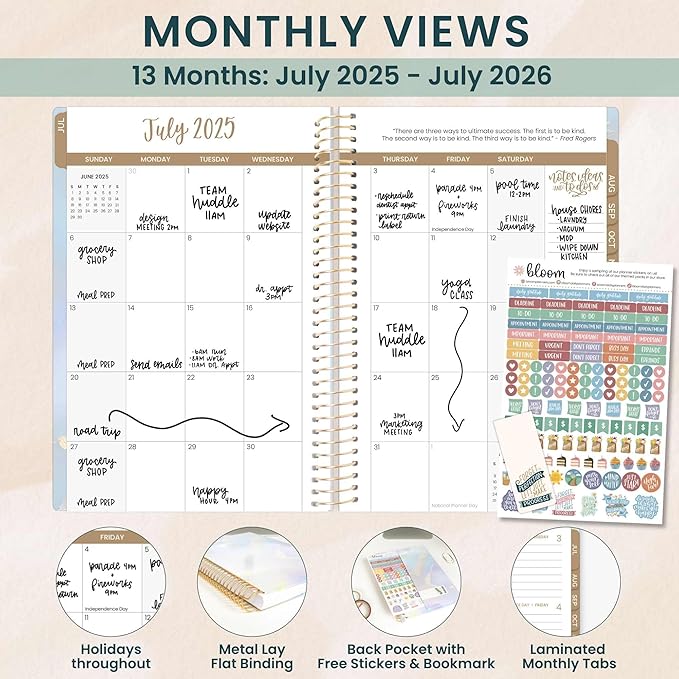 bloom daily planners 2025-2026 Academic Year Daily Planner (July 2025 - July 2026) - A5 Weekly & Monthly Calendar Agenda Organizer Book with Stickers - 5.5" x 8.25" - Iridescent Opal