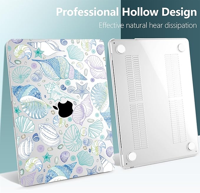 DONGKE Compatible with M4 MacBook Air 15 inch Case 2025-2023 A3241 A3114 A2941 M3 M2 Retina Display Touch ID, Plastic Hard Case & Keyboard Skin for MacBook Air 15" - Sea Shells