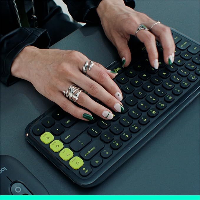 Logitech POP ICON Keys Wireless Bluetooth Keyboard, Comfortable Typing, Programmable Keys, Easy-Switch Between up to 3 Devices, for Laptop, Tablet, PC – Graphite and Green