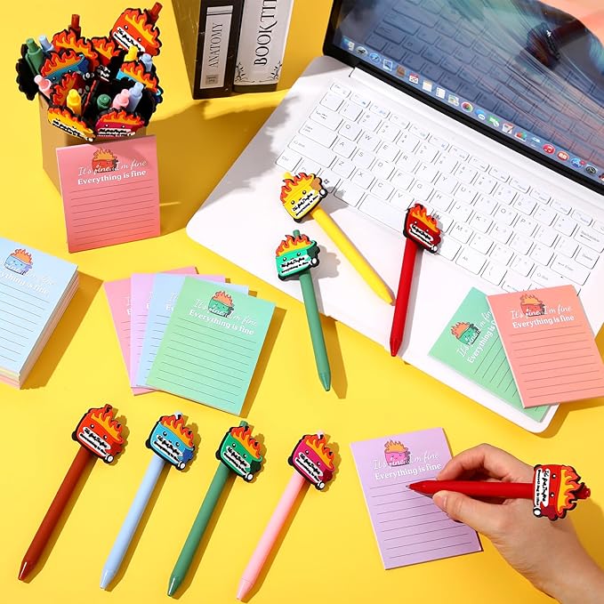 48 Pcs Dumpster Fire Sticky Notes and Pens Set, 24 Dumpster Memo Pads 24 Emotional Support Pens Employee Appreciation Gifts Supplies for Students Team Office Coworker Staff Employee Teachers