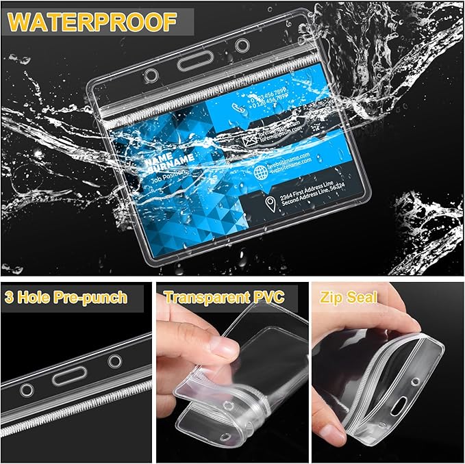 Marspark 50 Sets Clear Name Tags with Lanyard, Lanyards for ID Badges Reusable Strap with ID Holder Plastic Name Badges for Adults Business School Church Conference (Yellow)