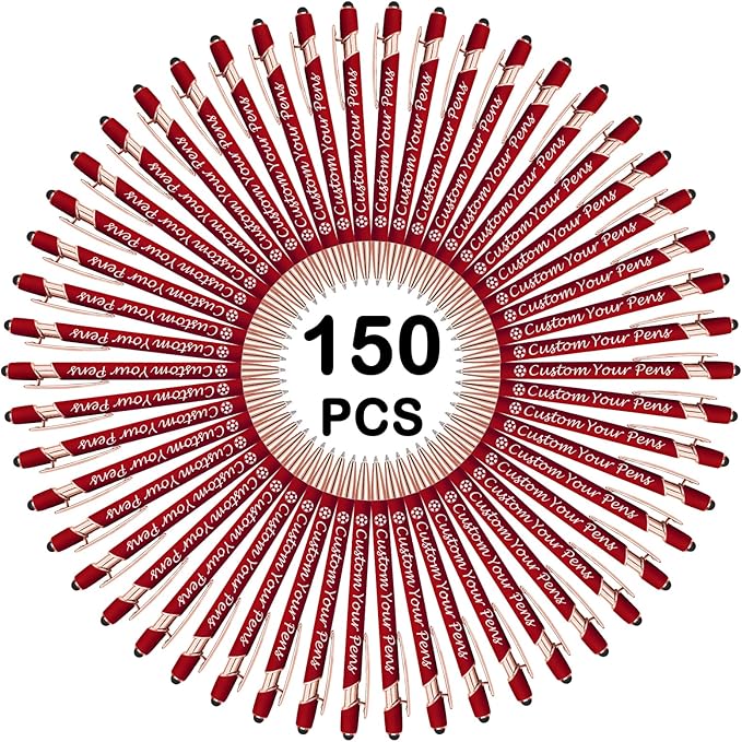 Amlion Personalized Custom Pens with Name Engraved Logo Text,150 Customized Writing Stylus Pen Promotional Item Gift for Men Women Office Business Wedding-Deep Red