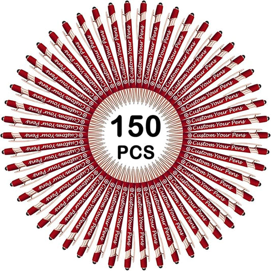 Amlion Personalized Custom Pens with Name Engraved Logo Text,150 Customized Writing Stylus Pen Promotional Item Gift for Men Women Office Business Wedding-Deep Red