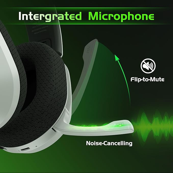 Wireless Gaming Headset for Xbox Series X/S, Xbox One, PS5, PC, Mac, Bluetooth 6.0 Gaming Headphones with Flip-to-Mute Noise-Canceling Mic, Foldable, 3D Surround Sound, 45H Battery - White