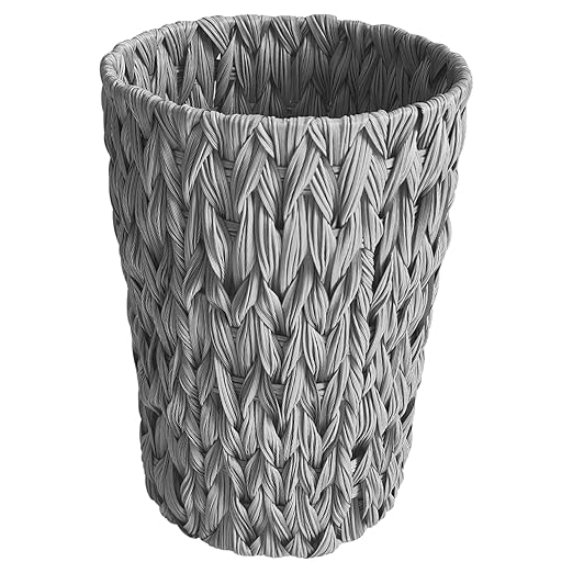 Wicker Trash Can,Small Bathroom Trash Can,Waterproof Wicker Waste Basket for Bathroom,Handwoven Wastebasket for Office,2 Gallon Grey Round
