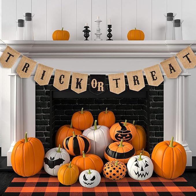 KIMODE Fall Outdoor Rug Buffalo Plaid Orange and Black 3'x5',Washable Cotton Halloween Door Mat,Reversible Fall Front Porch Rug Decor,Checkered Layering Rugs for Entryway,Front Door