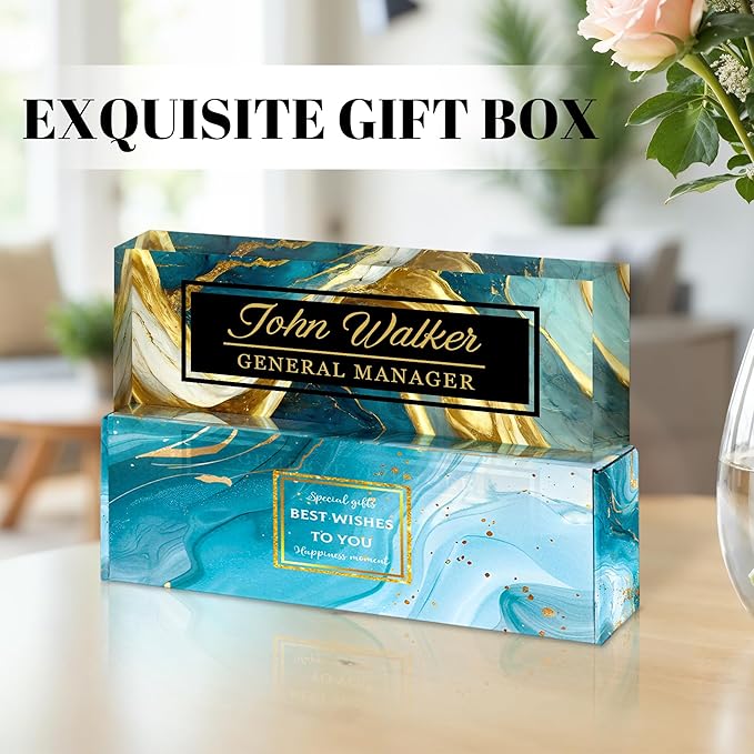 Ship Next Day Personalized Name Plate for Desk, Custom Acrylic Desk Name Sign, Office Appreciation Gifts for Women Men Coworkers Boss Teacher Employee (Green Gilding)