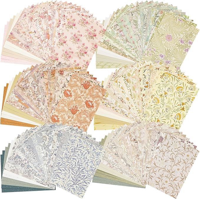 240 Pcs Vintage Floral Scrapbook Paper & Textured Paper & Label Journaling Stickers Assorted Set - 6 Pack Mixed Special Paper for Scrapbooking Planner Junk Journal Supplies Collage 4.1x5.8 Inch A6