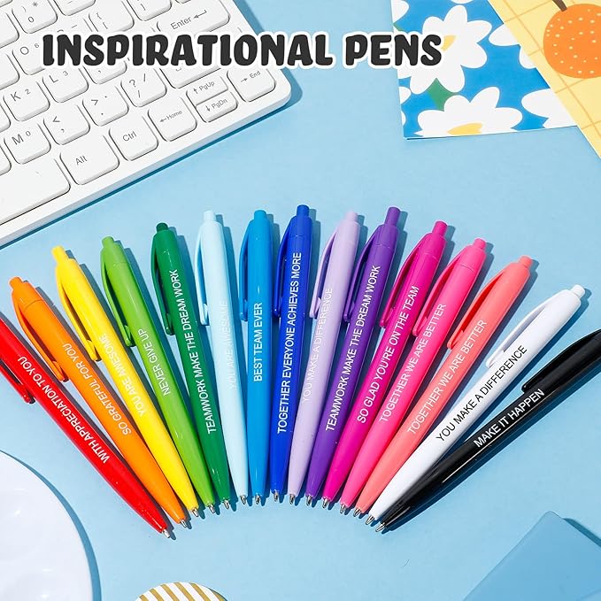 90 Pcs Ballpoint Team Building Pen Inspirational Quotes Black Gel Ink Pens Bulk for Appreciation Coworkers Employee Retractable Rolling Ballpoint Pens for Party Favor Gifts Supplies (Team)