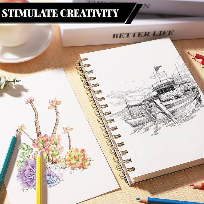 Sketch Book with 12 Color Pencil Set, 90 Sheets Spiral Sketchbook for Drawing (68lb/100gsm), Acid-Free Sketch Pad for Kids Artist, Art Paper Drawing Supplies for Gifts (5.5×8.5 inch)