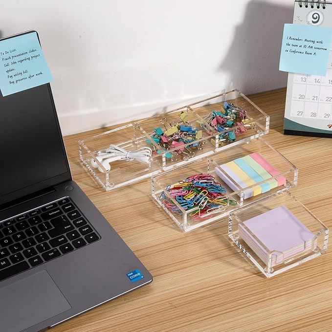 WORHE Sticky Note Holder Clear Acrylic Memo Pad Holders 3.94 x 3.94 for Office Accessories Desk School Home, Crystal Notepad Organizer Post Pop Notes Dispenser for 3"X3" Note Pads 1PCS (BQ200)