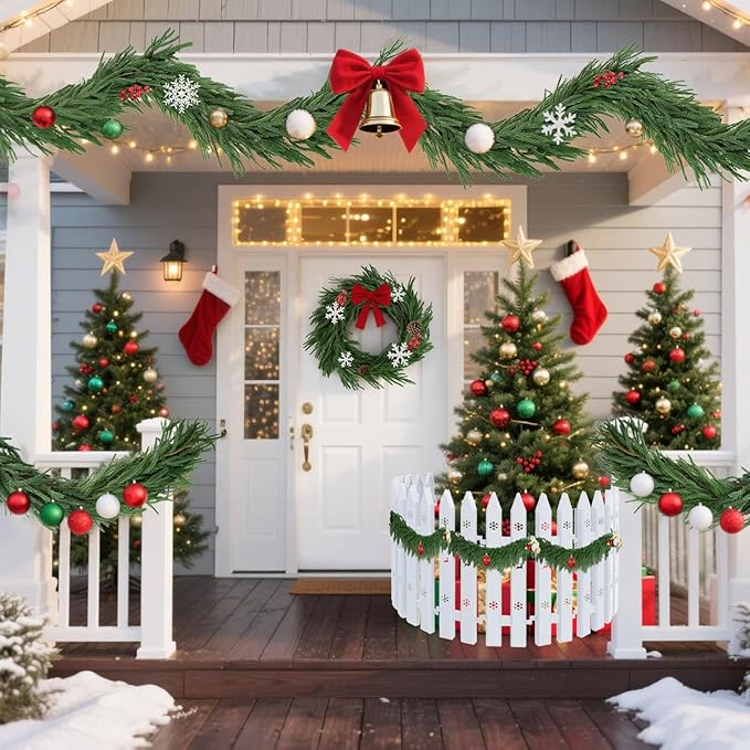 12ft 2Pcs*6ft Artificial Norfolk Pine Garland,Christmas Garland Greenery Garland for Mantle, Fireplace, Table, Wall, Window, Bedroom,Fence, Indoor Outdoor Holiday Winter Hanging Christmas Decorations