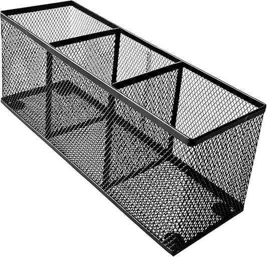 New Pencil Holder, Metal Mesh Pen Holder Desk Organizer 3 Compartments for Office School Home Supplies or Accessories,Kitchen Utensil,Small 10.43 x 3.3 x4 inch, Black(1pc pack)